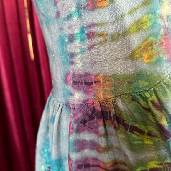 Sacred Threads Tie Dye Tank Tunic one size w/gather details on side square neck - Picture 11 of 11